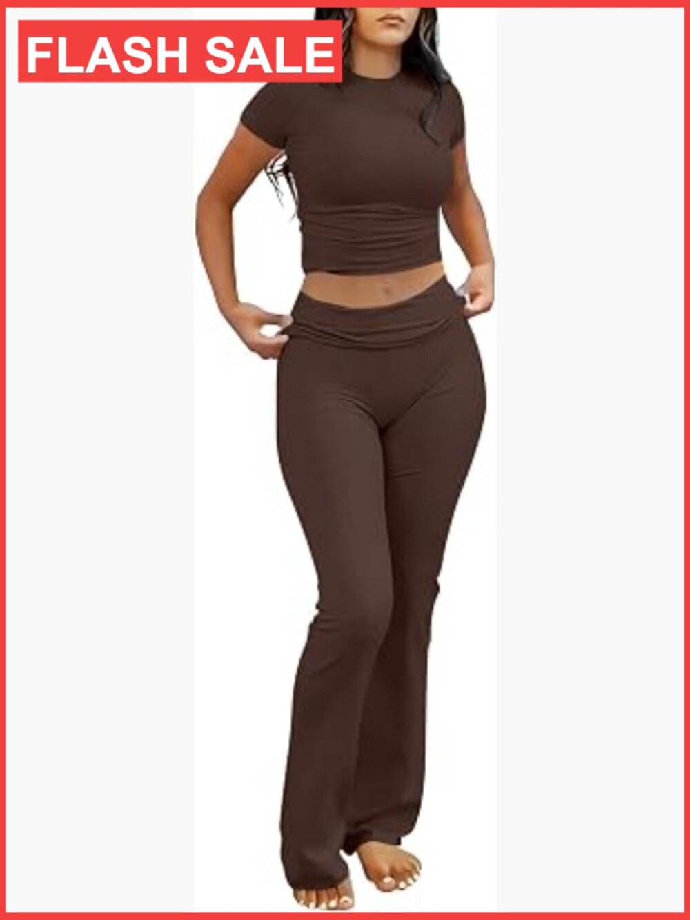 2 Piece Lounge Set Slim Fit Cropped Top Flare Pants Y2K Loungewear